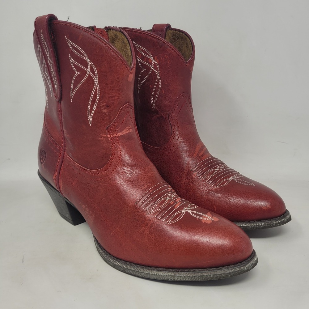 Ariat Boots 8B Red Leather Darlin Western Cowgirl Ankle Booties 10017324 Rodeo